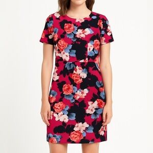 J.Crew Factory Floral Sheath Dress Raspberry Pink Ponte Lined Size 4